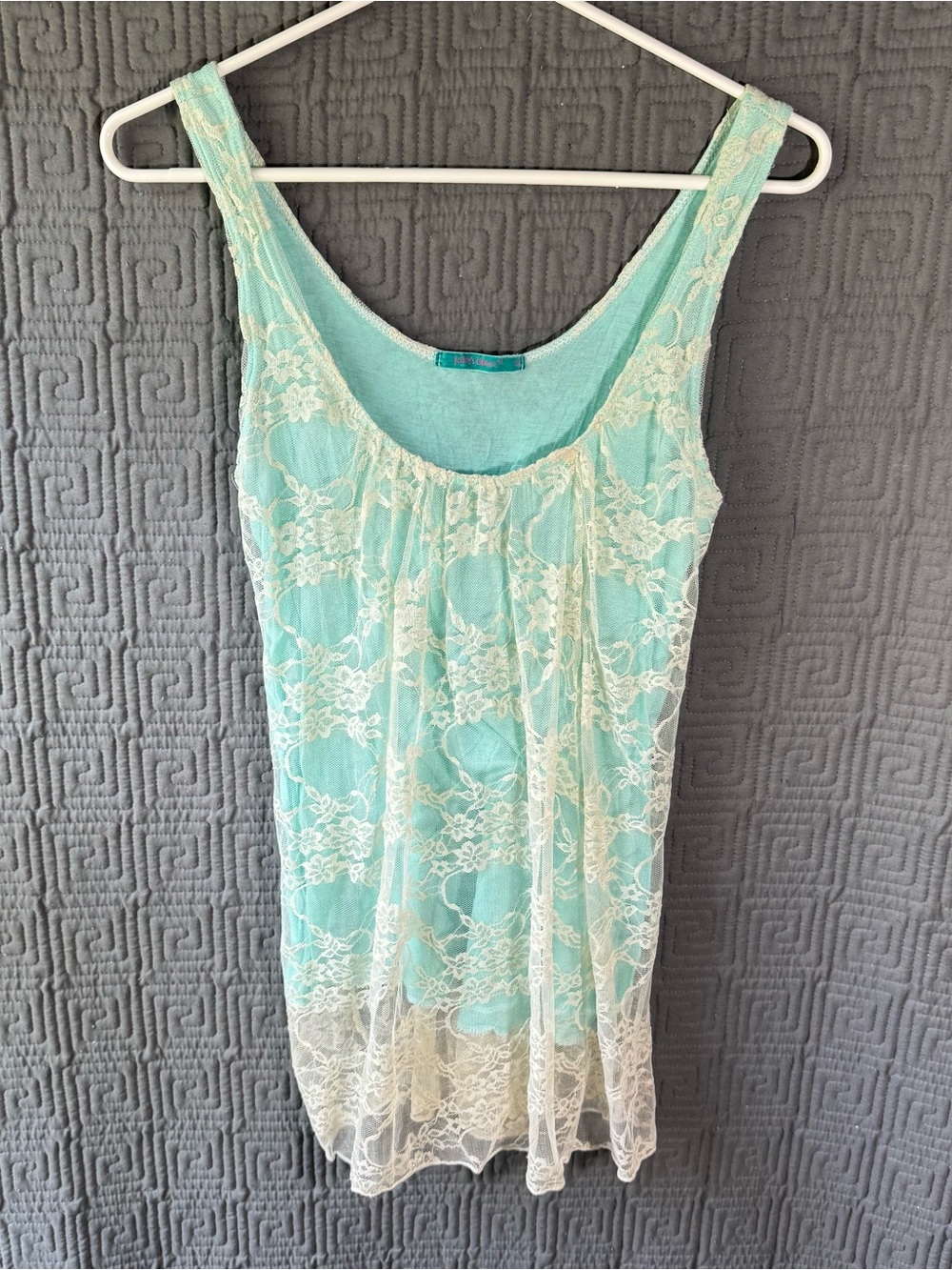 Julie's Closet Tank Top Womens Medium Mint Green Lace Overlay Y2K Coquette Fairy